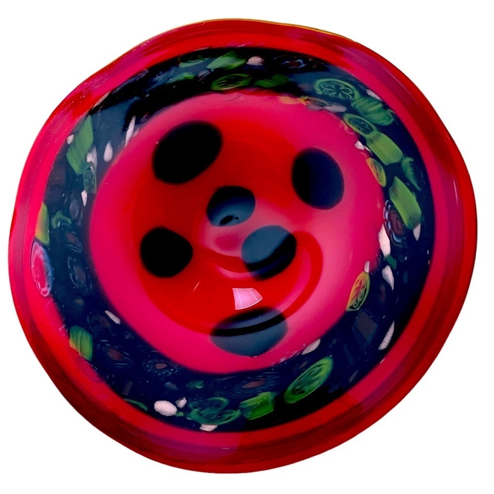 MCM Conch Edge, Hand Blown Art Glass Decor, Vibrant Red, Green, & Gold‎  15”